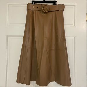 ZARA | tan belted faux leather midi skirt